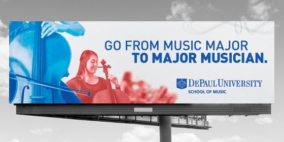 "Here, We Do." School of Music billboard
